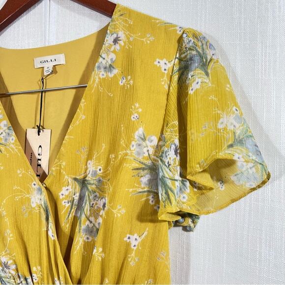Gilli‎ NWT Floral Ruffle Hem Lined Smocked Waist Flutter Sleeve Dress Sz M - Picture 9 of 11